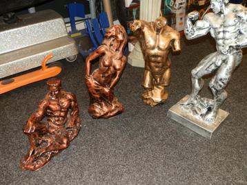 Decoratie beelden Bodybuilders polydeco zilver bronskleurig beschikbaar voor biedingen