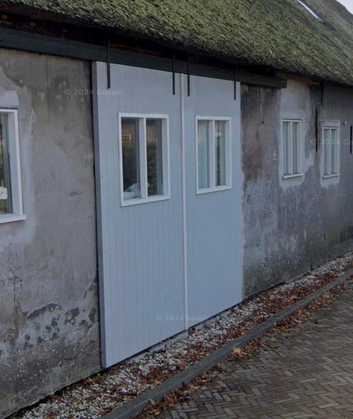 Houten schuifdeur met ramen - staldeur, Doe-het-zelf en Verbouw, Deuren en Horren, Gebruikt, Buitendeur, 215 cm of meer, 120 cm of meer