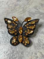 Vlinder broche met goudgele strass, Overige materialen, Ophalen of Verzenden, Broche