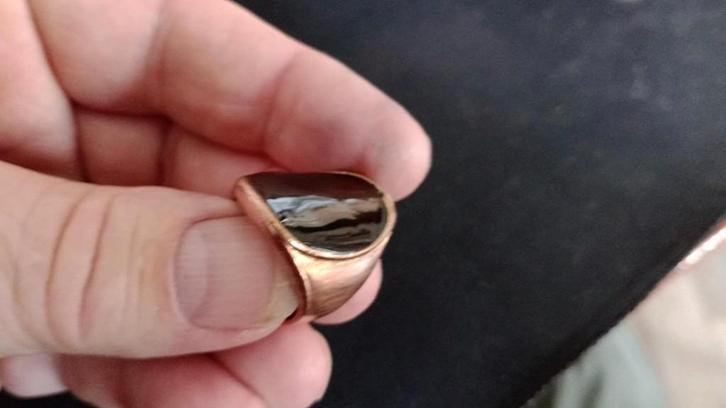 Tijgeroog messing brass ring / Size; 19mm, Sieraden, Tassen en Uiterlijk, Ringen, Gebruikt, Dame, 17 tot 18, Goud, Overige materialen