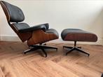 Lounge chair xl ottoman replica walnoot hout zwart leder, Huis en Inrichting, Fauteuils, Ophalen of Verzenden, Nieuw, Hout, 50 tot 75 cm