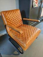 Cognac kleurige leren fauteuil, Huis en Inrichting, Fauteuils, Ophalen, Minder dan 75 cm, Vintage, 50 tot 75 cm