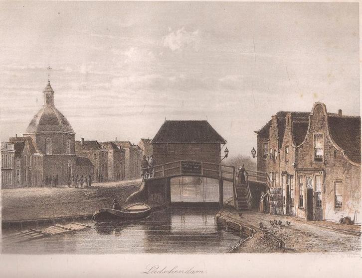 Gezicht op Leidschendam met gracht & brug 1863 Litho Mieling, Antiek en Kunst, Kunst | Etsen en Gravures, Ophalen of Verzenden