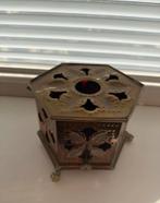 Messing theelicht met rode glaasjes, Ophalen of Verzenden