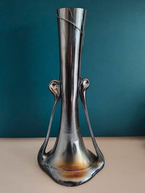 Art Deco iriserend zwart glas vaas solifleur Jugendstil, Huis en Inrichting, Woonaccessoires | Vazen, Zo goed als nieuw, Zwart