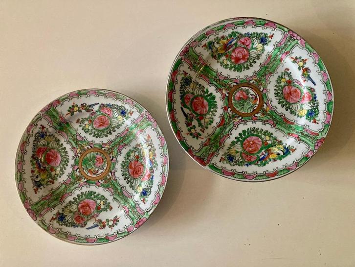 6 borden Chinese Kantones porselein handbeschilderd vintage, Antiek en Kunst, Antiek | Servies los, Ophalen of Verzenden