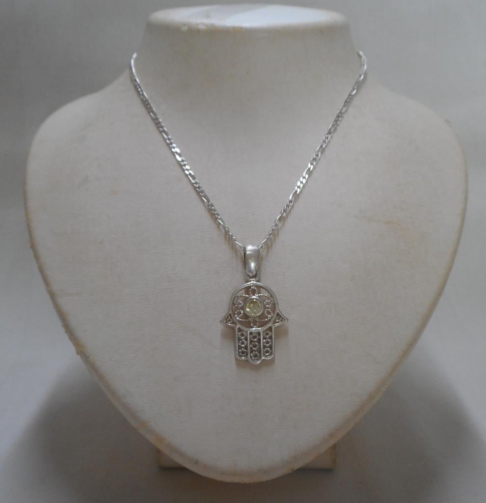 Zilveren ketting met Hamsa hand hanger nr.888, Met hanger, Gebruikt, Verzenden, Zilver