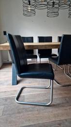 Zwarte leren eetkamerstoelen – per set van 4 te koop, Ophalen, Zwart, Leer, Zo goed als nieuw