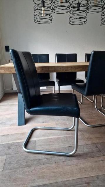 Zwarte leren eetkamerstoelen – per set van 4 te koop beschikbaar voor biedingen