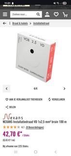 Installatiedraad bruin 2,5mm² 50/60m +/-, Ophalen of Verzenden, Zo goed als nieuw, Kabel of Snoer