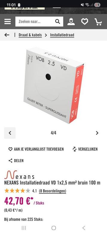 Installatiedraad bruin 2,5mm² 50/60m +/-  beschikbaar voor biedingen