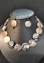 Vintage set ketting + oorbellen agaat dragon edelsteen, Sieraden, Tassen en Uiterlijk, Kettingen, Verzenden, Zwart, Steen of Mineraal