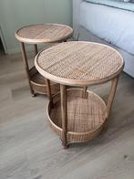 2 stuks | Rotan Nachtkastjes / bijzettafeltjes |  Xenos, Huis en Inrichting, Tafels | Bijzettafels, Minder dan 55 cm, Rond, Zo goed als nieuw
