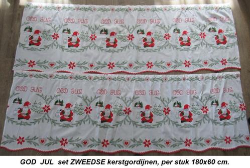 uit Zweden, originele KERST gordijnen, TOMTE  GOD JUL, Huis en Inrichting, Stoffering | Gordijnen en Lamellen, Zo goed als nieuw