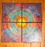 Vierdelig Abstract Schilderij met Mandala-achtig Motief, Antiek en Kunst, Ophalen of Verzenden