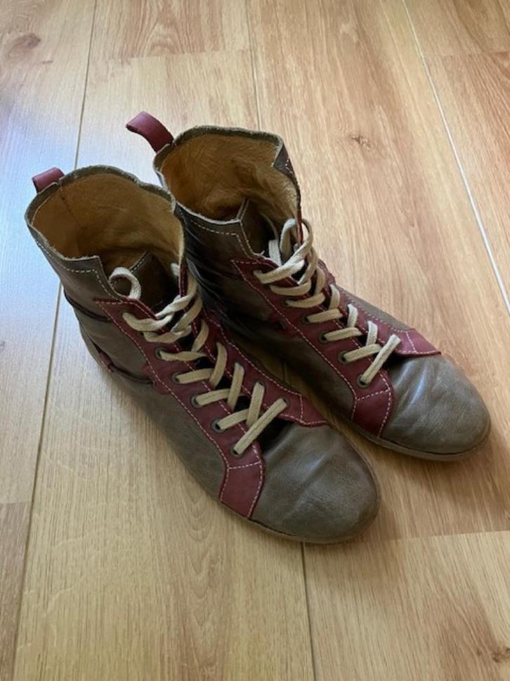 Damesboots bordeaux/taupe wijdte C, maat 39,5, Kleding | Dames, Schoenen, Zo goed als nieuw, Overige kleuren, Verzenden