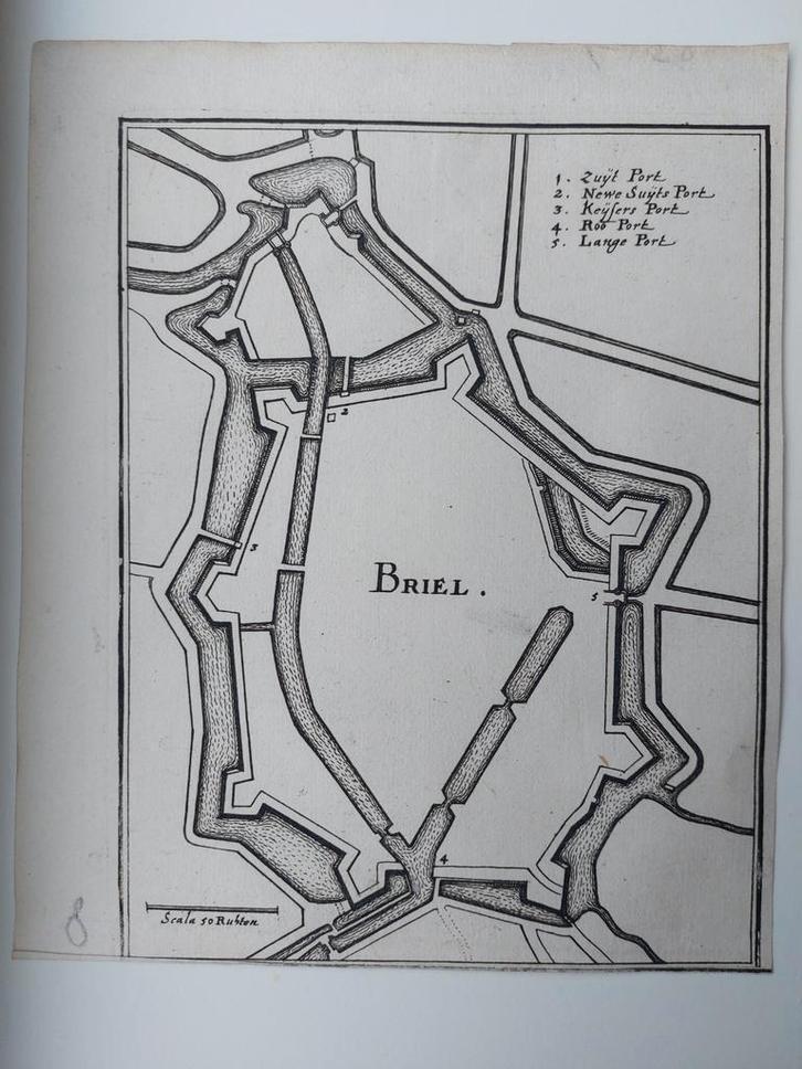 5 / Grondtekening van Brielle - Briel door C. Merian in 1659, Antiek en Kunst, Kunst | Etsen en Gravures, Ophalen of Verzenden