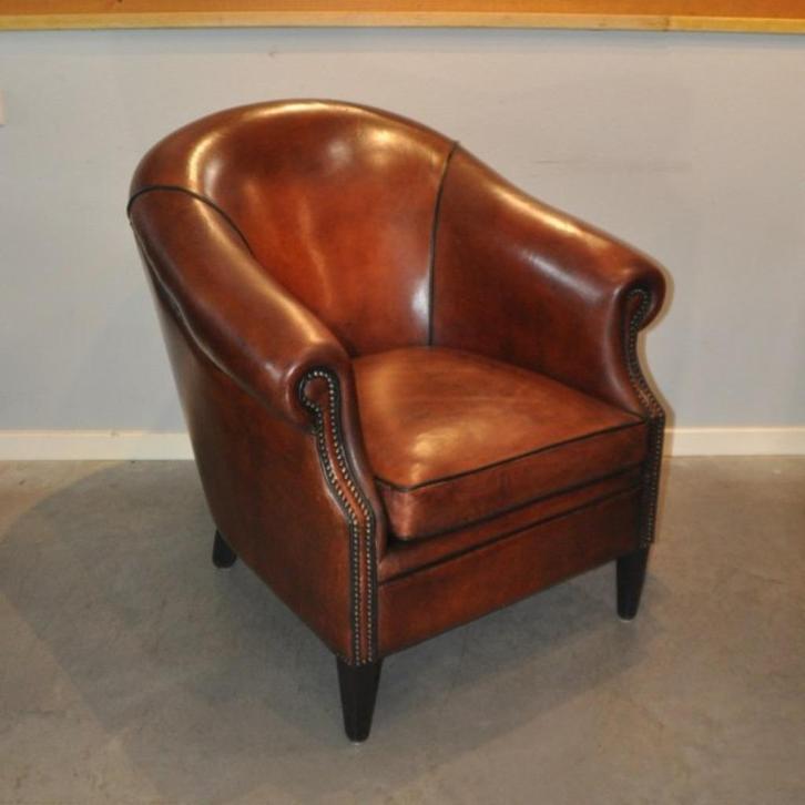 Grote schapenleren clubfauteuil, Huis en Inrichting, Fauteuils, Gebruikt, Leer, 75 tot 100 cm, 75 tot 100 cm, Ophalen