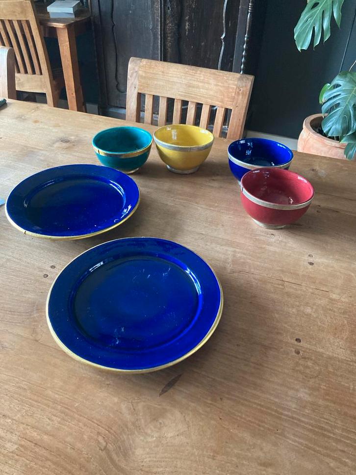 Vintage Marokkaanse Servies Set, Huis en Inrichting, Keuken | Servies, Gebruikt, Bord(en), Overige stijlen, Aardewerk, Ophalen