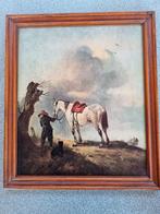 Schilderij van een wit paard met man en hond, Ophalen of Verzenden