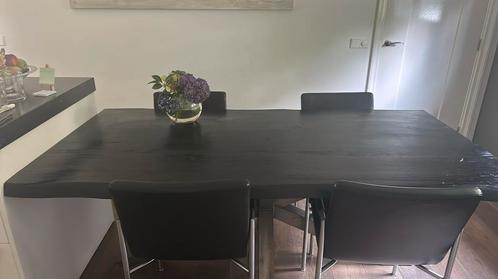 Zwarte houten eettafel met boomstam rand, Huis en Inrichting, Tafels | Eettafels, Gebruikt, Ophalen