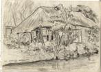 Kees van Urk krijttekening "Boerderij", gesigneerd, Antiek en Kunst, Ophalen