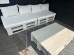 Tuinset van pallets met degelijke kussens, Tuin en Terras, Tuinsets en Loungesets, Ophalen, Zo goed als nieuw, Hout