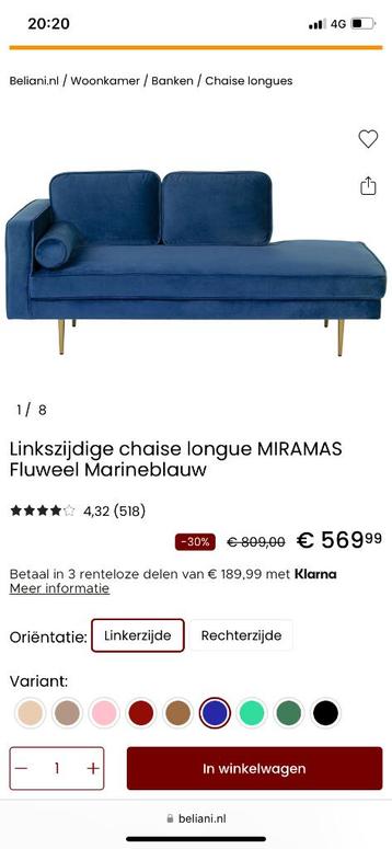 Bank/ loungebank /chaises longues royal blauw 