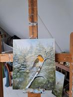 Leuk roodborstje paneel  25x30, Antiek en Kunst, Ophalen of Verzenden