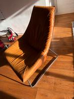 Cognac leren fauteuil met zwarte poten, Ophalen, Gebruikt, 75 tot 100 cm, Leer