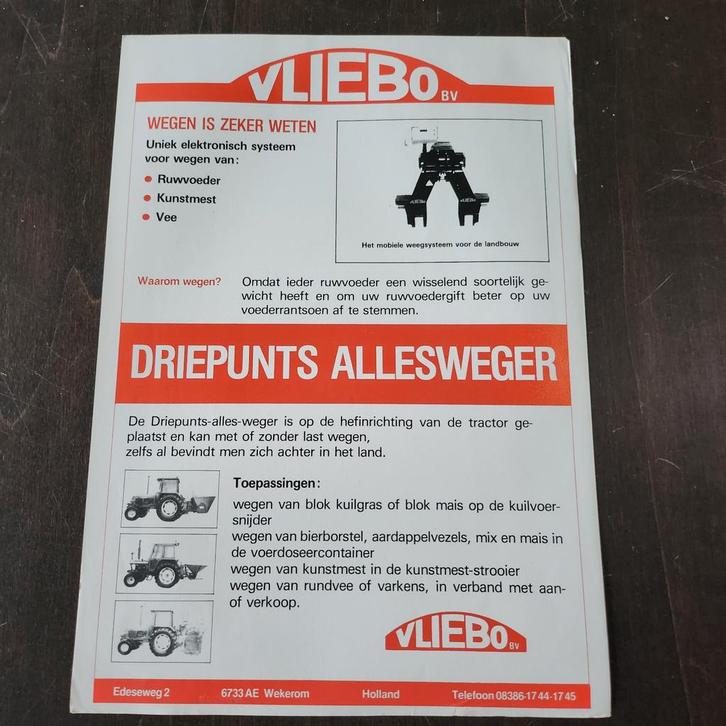 Vliebo Driepunts Allesweger - Weegsysteem Landbouw brochure, Boeken, Catalogussen en Folders, Ophalen of Verzenden