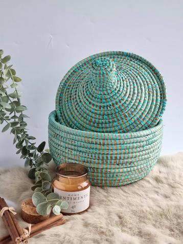 Afrikaans Opbergmandje turquoise Zeegras & Recycled Plastic beschikbaar voor biedingen