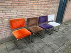 4 Ribstof Stoelen met Chrome Buisframe, Huis en Inrichting, Stoelen, Ophalen, Gebruikt, Overige kleuren, Metaal