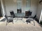 Tuinset – compacte tafel met 4 stoelen (staal en glas), Ophalen, Gebruikt, Tuinset, Eettafel
