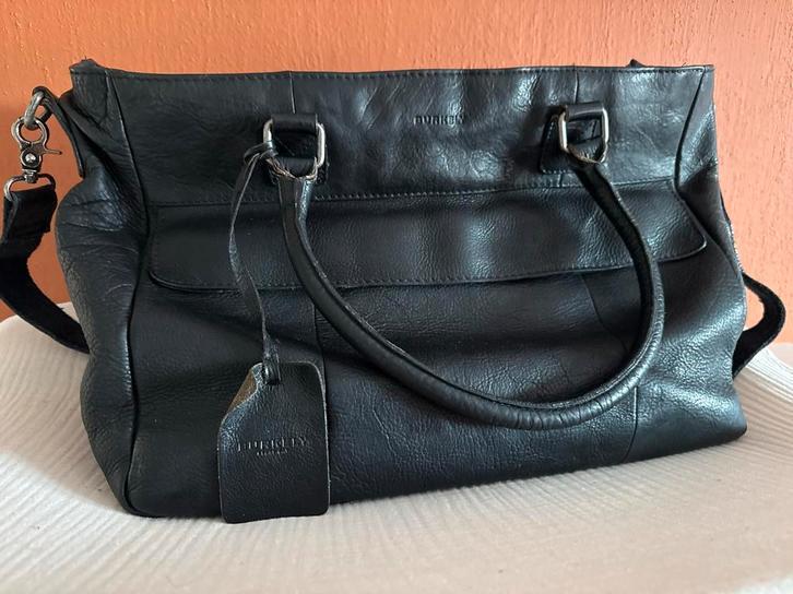 Burkely leren luiertas - Zwart, Kinderen en Baby's, Luiertassen, Zo goed als nieuw, Schoudertas, Ophalen of Verzenden