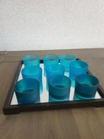 9 waxinelichtjes op een glazen plaat, Ophalen, Zo goed als nieuw, Overige materialen, Minder dan 25 cm