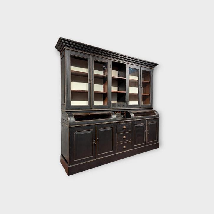 Grutterskast apothekerskast zwart vintage buffetkast teak, Huis en Inrichting, Kasten | Buffetkasten, Zo goed als nieuw, 200 cm of meer