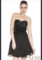 Kort chiffon glinster bruidsmeisjes jurkje in maat 38, Goddiva London, Zwart, Nieuw, Bruidsmeisjeskleding