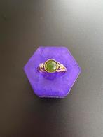 Vintage 9 karaat gouden ring met Jade en diamant, Sieraden, Tassen en Uiterlijk, Ringen, Goud, 18 tot 19, Goud, Ophalen of Verzenden