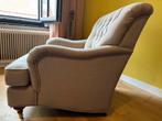 Gecapitonneerde fauteuil beige met gouden wieltjes, Huis en Inrichting, Fauteuils, Ophalen, Gebruikt, 75 tot 100 cm, Stof