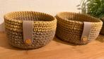 Jute mandjes set - okergeel & leer, Overige materialen, Mand, Rond, Nieuw
