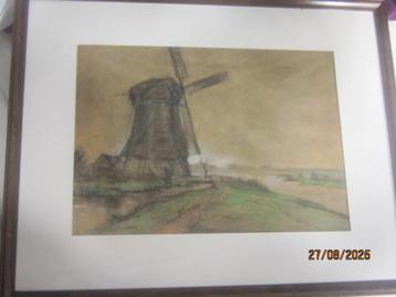 Mooie Haagseschool Afbeelding Landsch met Rivier/Molen  beschikbaar voor biedingen