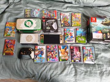 Switch OLED Zelda + Pro Controller + 13 spellen – topstaat! beschikbaar voor biedingen