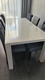 Hoogglans wit Eettafel met 6 stoelen en tafelkleed, IZGS, Huis en Inrichting, Tafels | Eettafels, Ophalen, B, 50 tot 100 cm, Vijf personen of meer