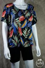 Ballon shirt met elastiek leaves zwart met print maat 38 t/m, Maat 38/40 (M), Sas mode, Zwart, Nieuw