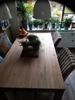 Mooie teaktafel met 4 rotan stoelen 160x90, Ophalen