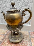 Antieke (verzilverde) koperkleurige Theepot met Warmhouder, Antiek en Kunst, Ophalen of Verzenden, Koper