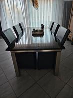 Moderne eettafel met zwart granieten blad en metalen poten, Huis en Inrichting, Ophalen, Gebruikt, 200 cm of meer, 50 tot 100 cm