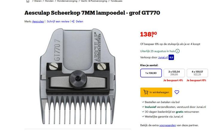 aesculap NIEUW STAAT VERKERENDE SCHEERKOP 7 MM GT 770, Dieren en Toebehoren, Honden-accessoires, Nieuw, Ophalen of Verzenden