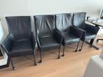 4 Montis Chaplin stoelen zwart leer/staal op wieltjes, Ophalen, Gebruikt, Zwart, Leer